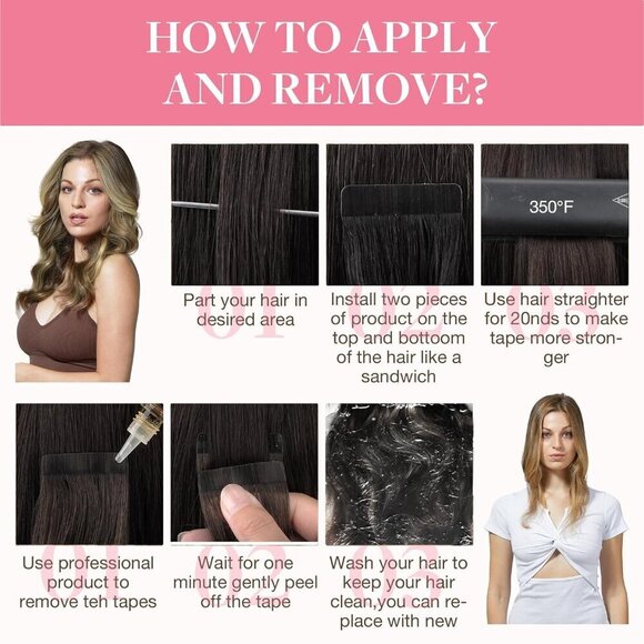 Tape in Hair Extensions Human Hair, 3/8/613 Walnut Brown to Ash Brown and Bleach - Picture 4 of 8